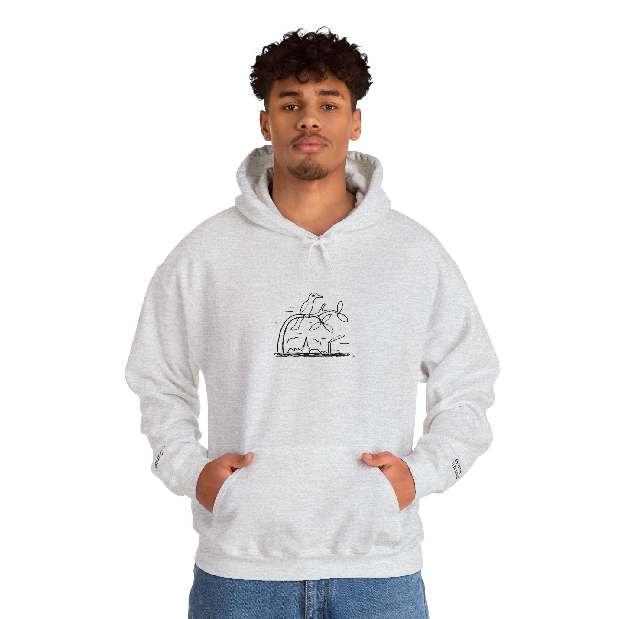 Bird on a Branch Embroidered Heavyweight Hoodie -- Great gift for art lovers or bird lovers