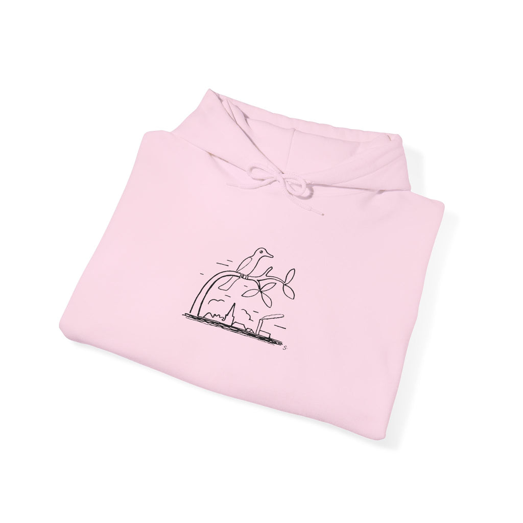 Bird on a Branch Embroidered Heavyweight Hoodie -- Great gift for art lovers or bird lovers