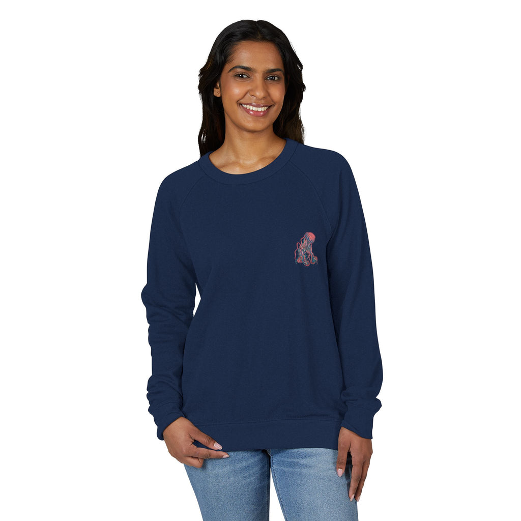 Jellyfish Graphic Crewneck French Terry Raglan Sweatshirt – Neon Ocean Jellyfish Design