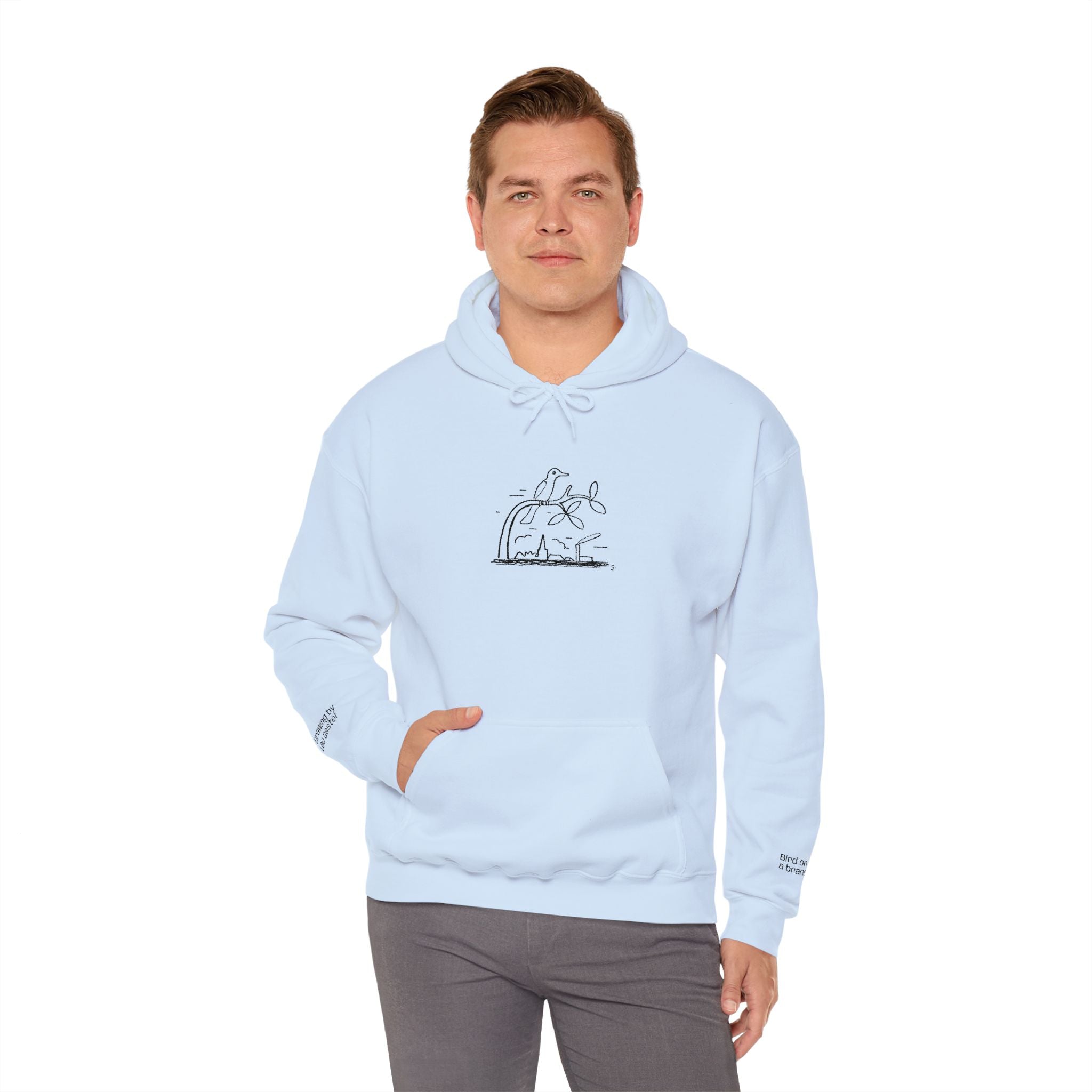 Bird on a Branch Embroidered Heavyweight Hoodie -- Great gift for art lovers or bird lovers