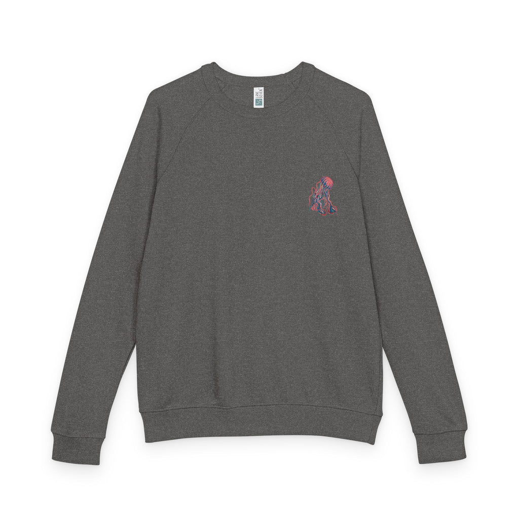 Jellyfish Graphic Crewneck French Terry Raglan Sweatshirt – Neon Ocean Jellyfish Design