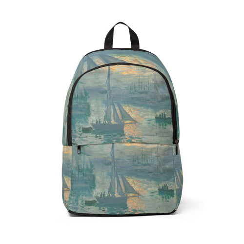Artistic Monet Fabric Backpack - Back to School, College Bookbag, Ocean Design, Great for Students, Unique Gift Idea