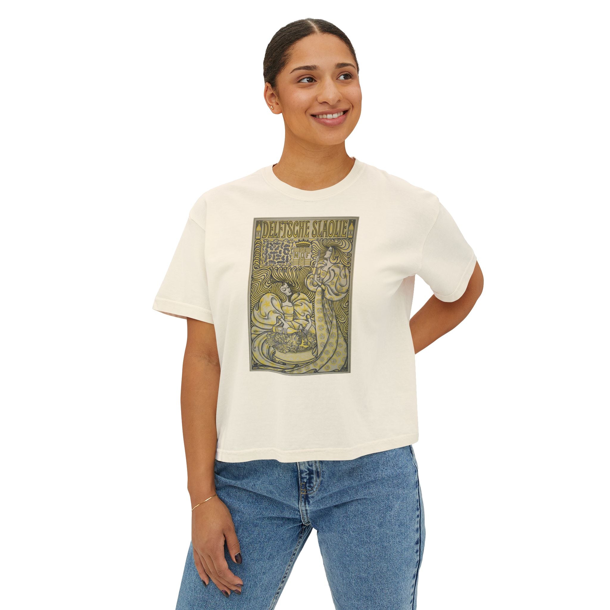 Dutch Art Nouveau Women's Boxy Tee, Vintage Graphic Shirt