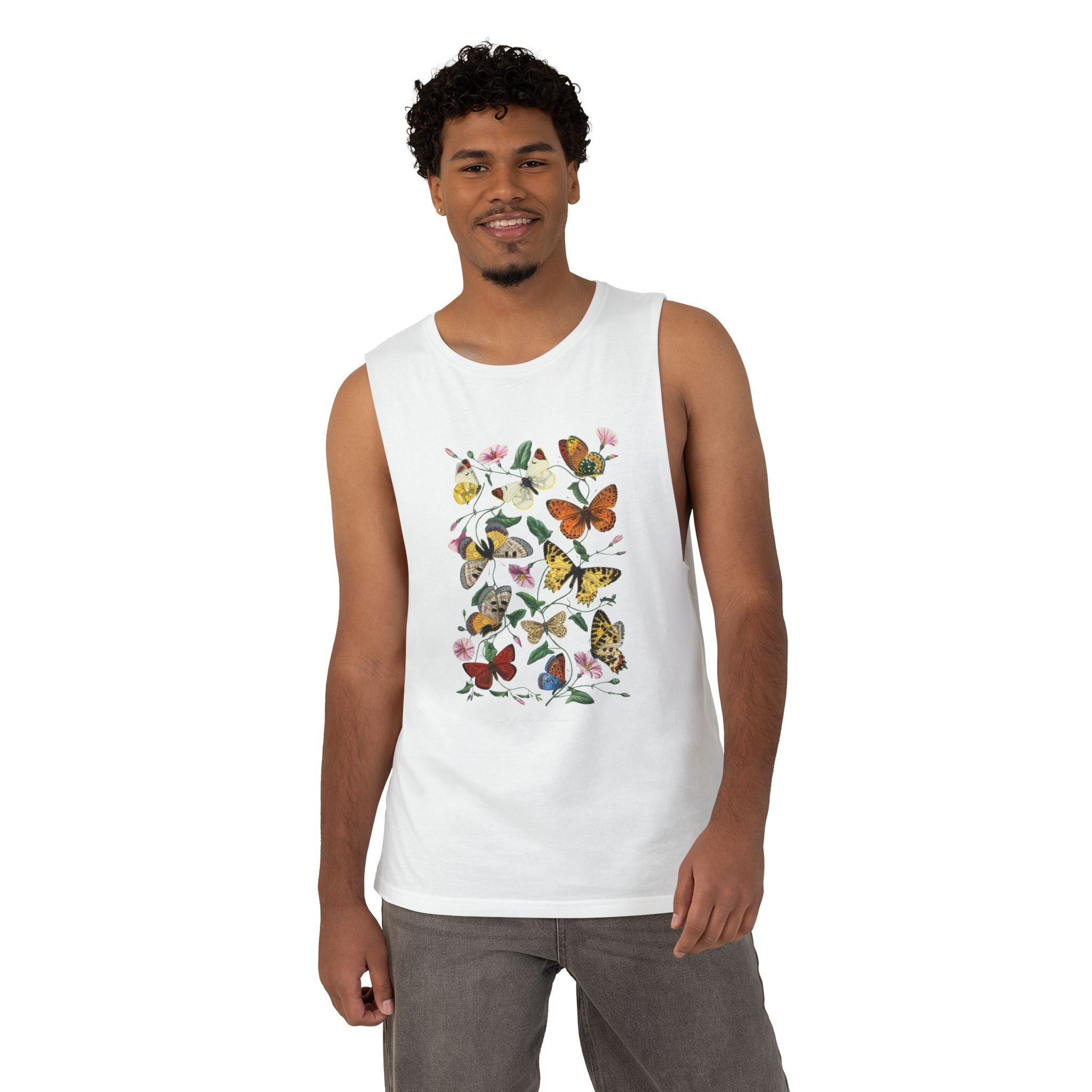 Butterfly and Moth Unisex Arm Cutout Tank: 1842 Le Jardin Des Plantes by Paul Gervais, Trendy, Artsy Gift