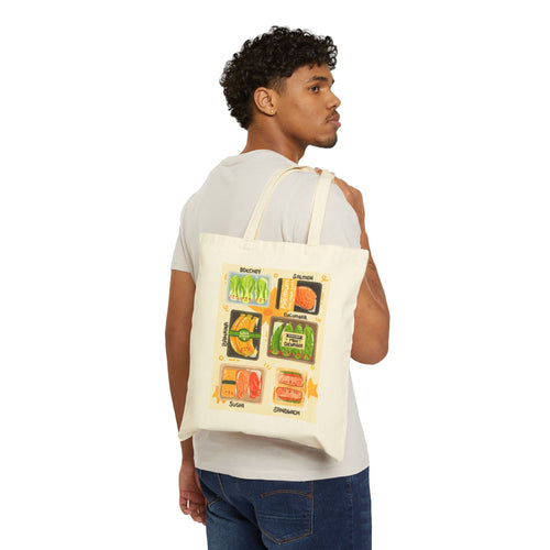 Colorful Food Art Cotton Canvas Tote Bag, Creme, Eco-friendly Grocery Bag, Kitchen Lover Gift, Cute Shopping Tote, Foodie Accessory