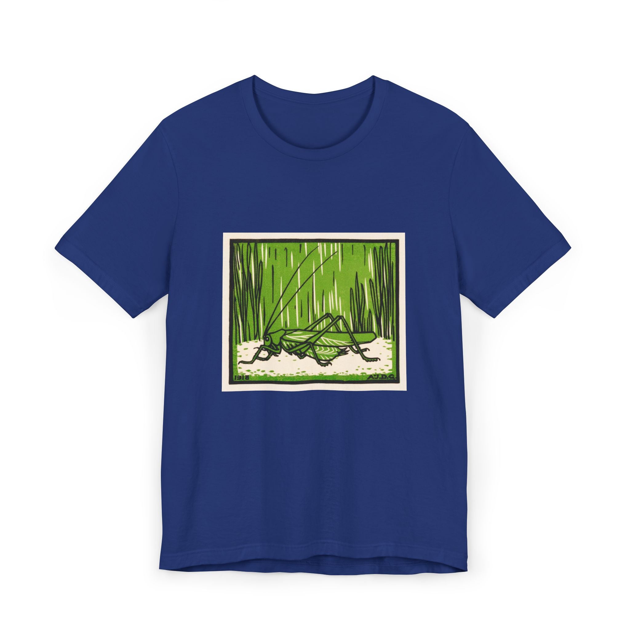 Grasshopper Graphic T-Shirt, Nature Lover Shirt, Insect Art Apparel, Julie de Graag Woodcut Design