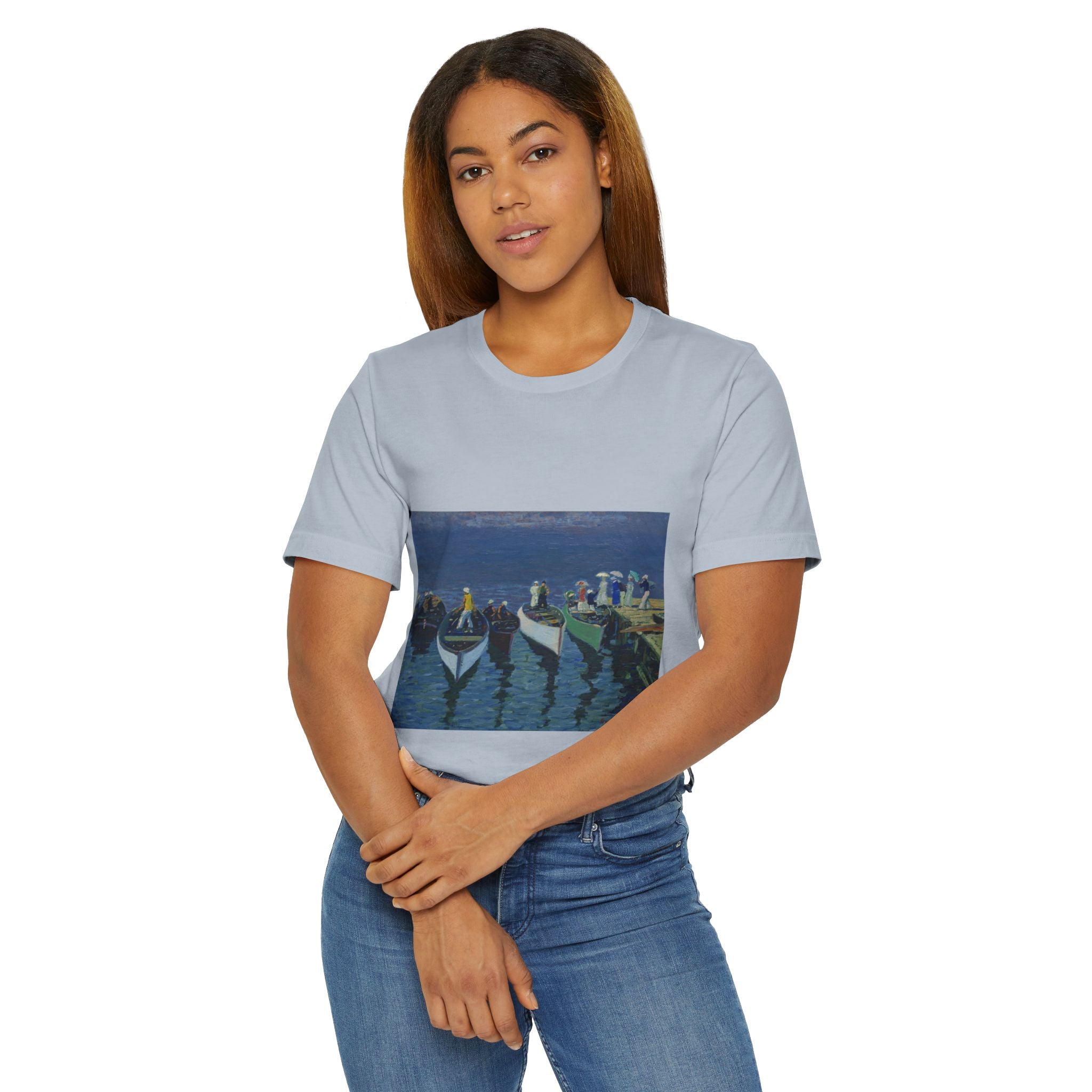 Vibrant Seascape George Lux Art Unisex Jersey T-Shirt, Beachwear, Lakewear, Summer Outfits, Gift for Ocean Lovers, Vacation Apparel