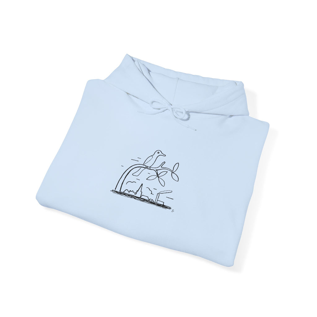 Bird on a Branch Embroidered Heavyweight Hoodie -- Great gift for art lovers or bird lovers