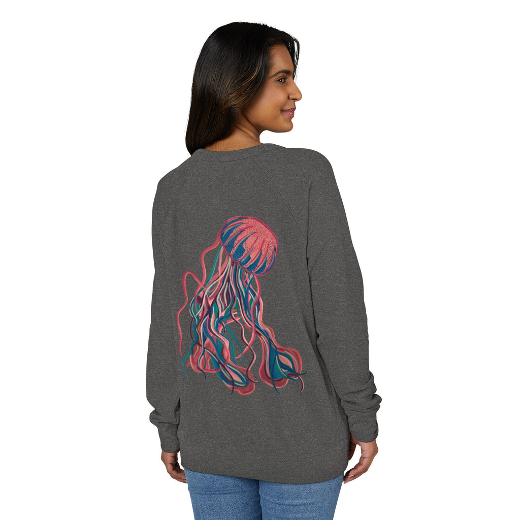 Jellyfish Graphic Crewneck French Terry Raglan Sweatshirt – Neon Ocean Jellyfish Design
