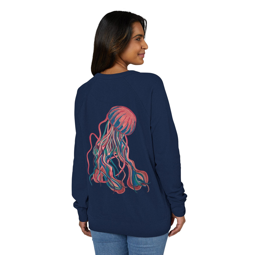 Jellyfish Graphic Crewneck French Terry Raglan Sweatshirt – Neon Ocean Jellyfish Design