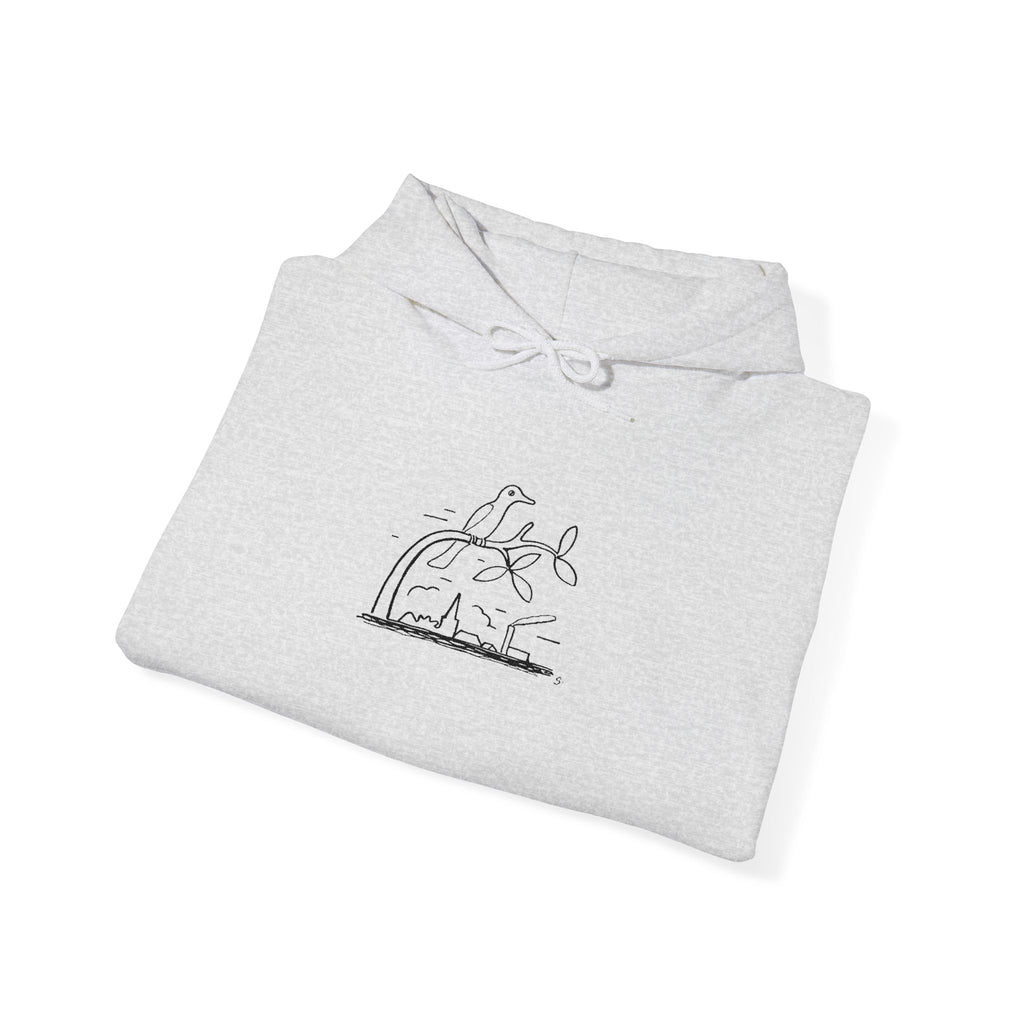 Bird on a Branch Embroidered Heavyweight Hoodie -- Great gift for art lovers or bird lovers