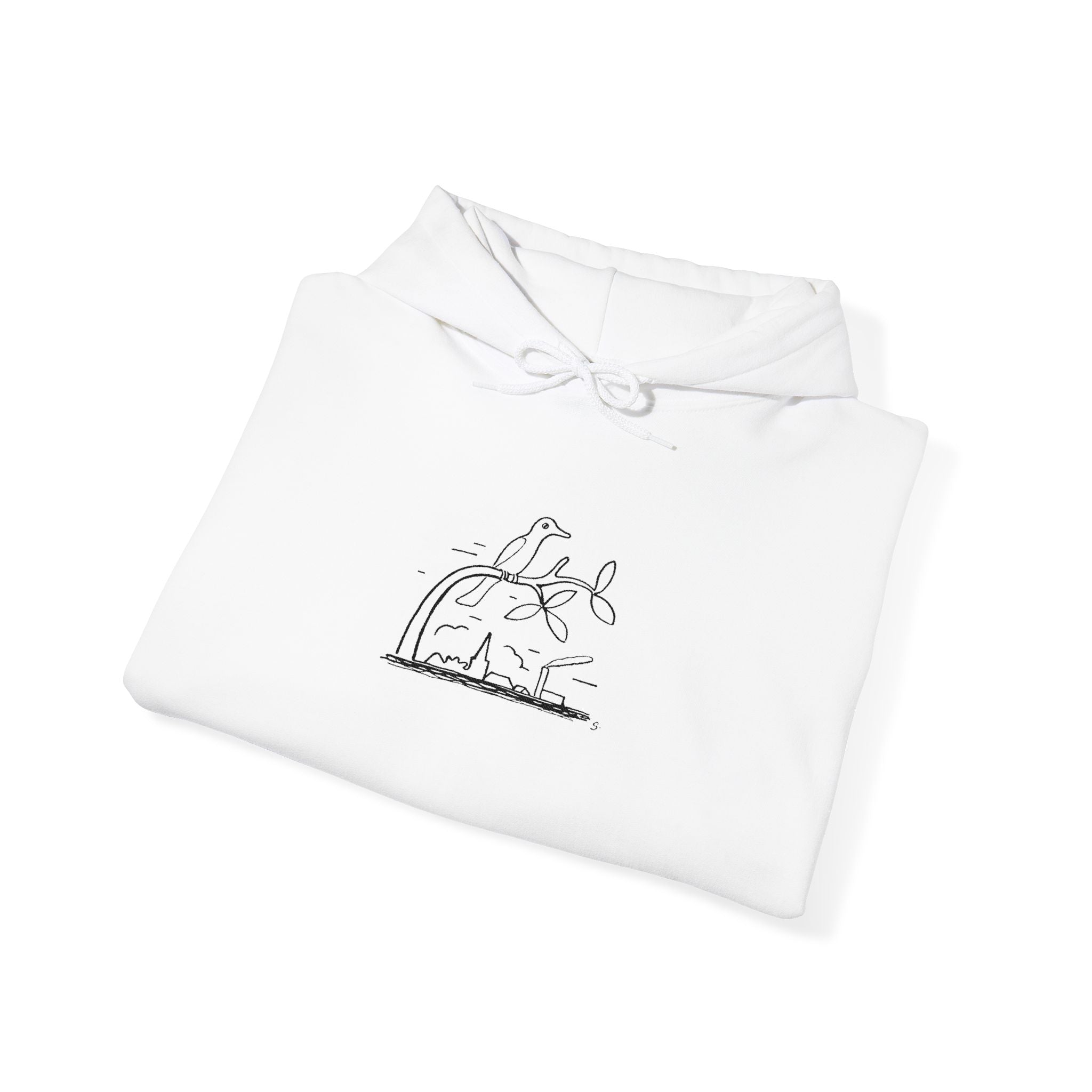 Bird on a Branch Embroidered Heavyweight Hoodie -- Great gift for art lovers or bird lovers