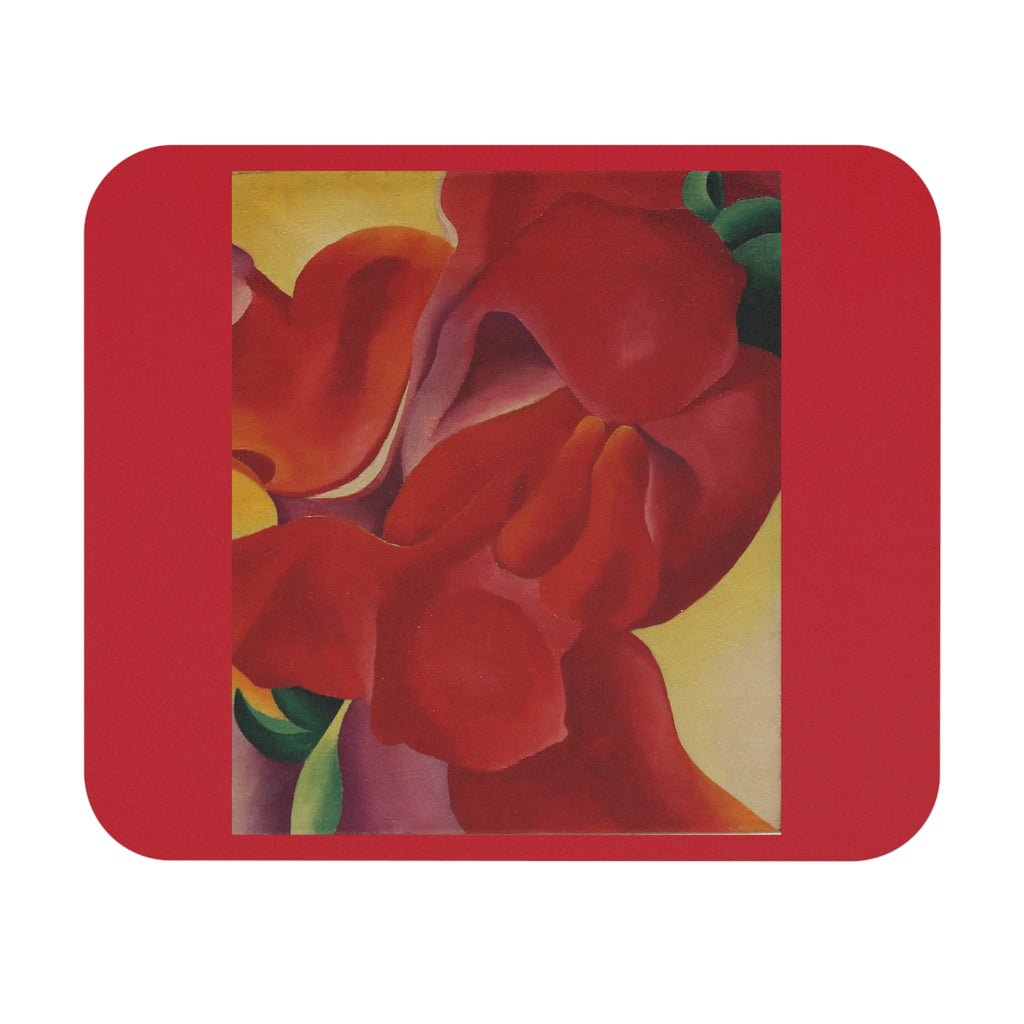 Red Floral Abstract Mouse Pad | Rectangular Desk Mat, Georgia O'Keeffe Floral Art