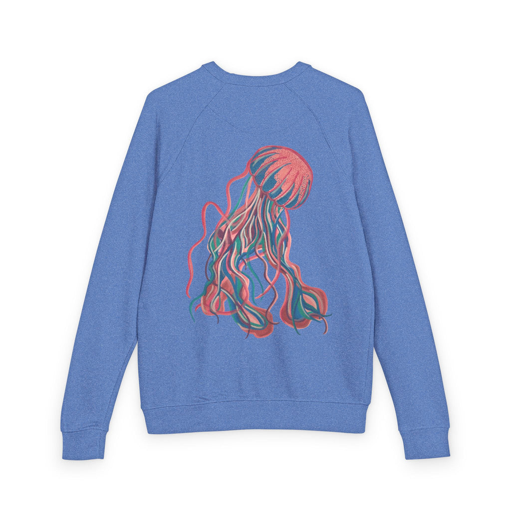 Jellyfish Graphic Crewneck French Terry Raglan Sweatshirt – Neon Ocean Jellyfish Design