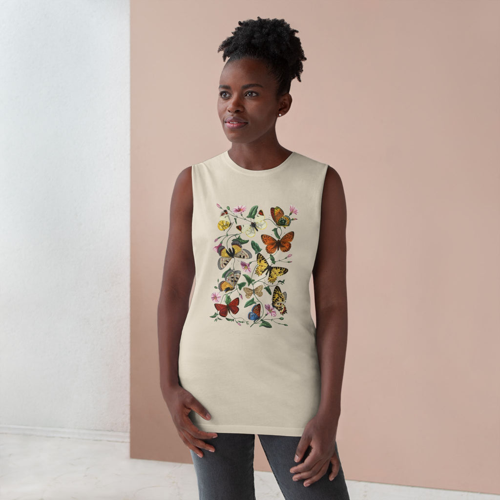 Butterfly and Moth Unisex Arm Cutout Tank: 1842 Le Jardin Des Plantes by Paul Gervais, Trendy, Artsy Gift