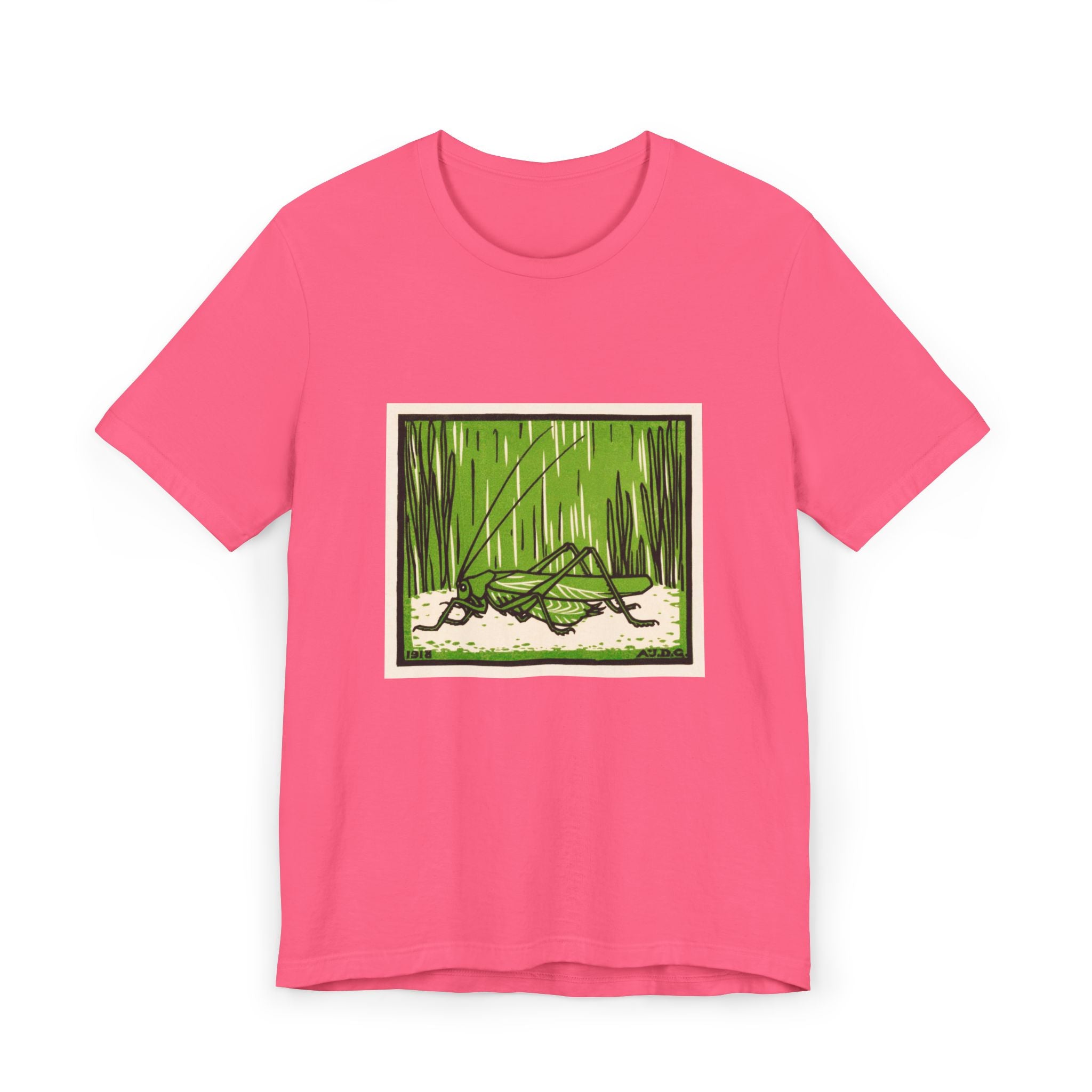 Grasshopper Graphic T-Shirt, Nature Lover Shirt, Insect Art Apparel, Julie de Graag Woodcut Design