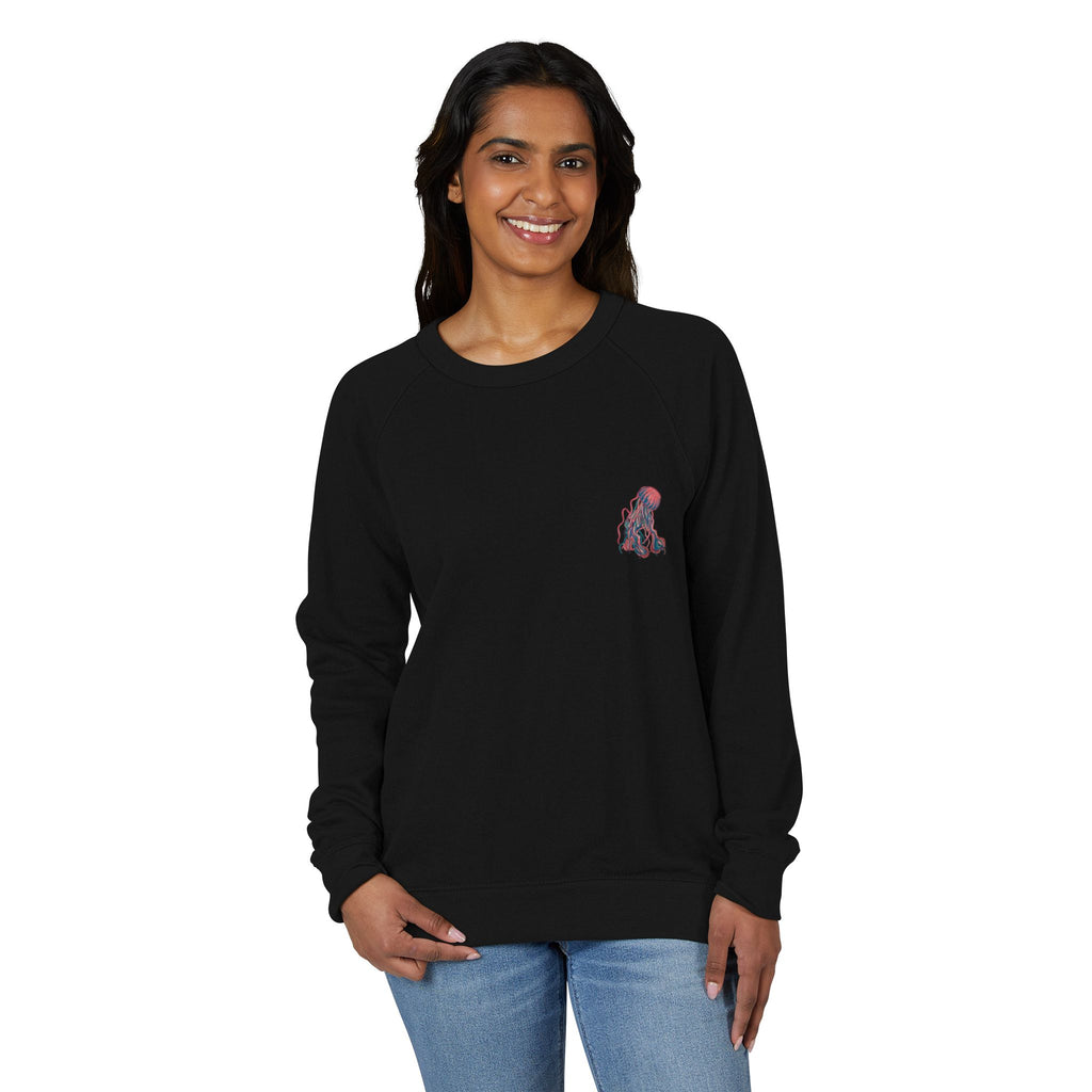 Jellyfish Graphic Crewneck French Terry Raglan Sweatshirt – Neon Ocean Jellyfish Design