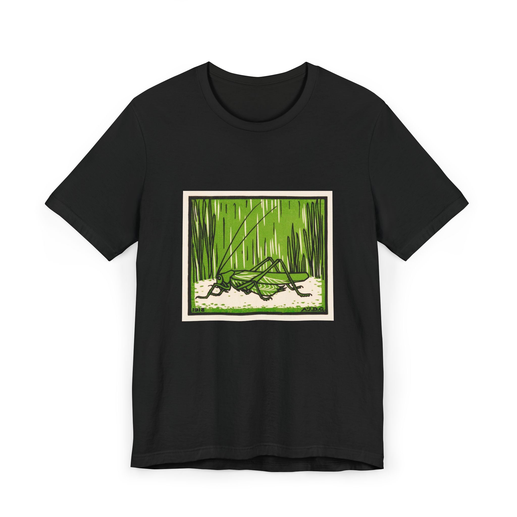 Grasshopper Graphic T-Shirt, Nature Lover Shirt, Insect Art Apparel, Julie de Graag Woodcut Design