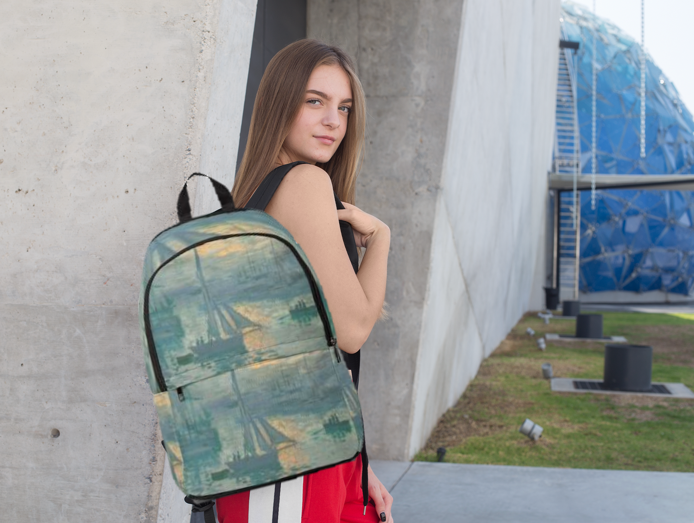 Artistic Monet Fabric Backpack - Back to School, College Bookbag, Ocean Design, Great for Students, Unique Gift Idea