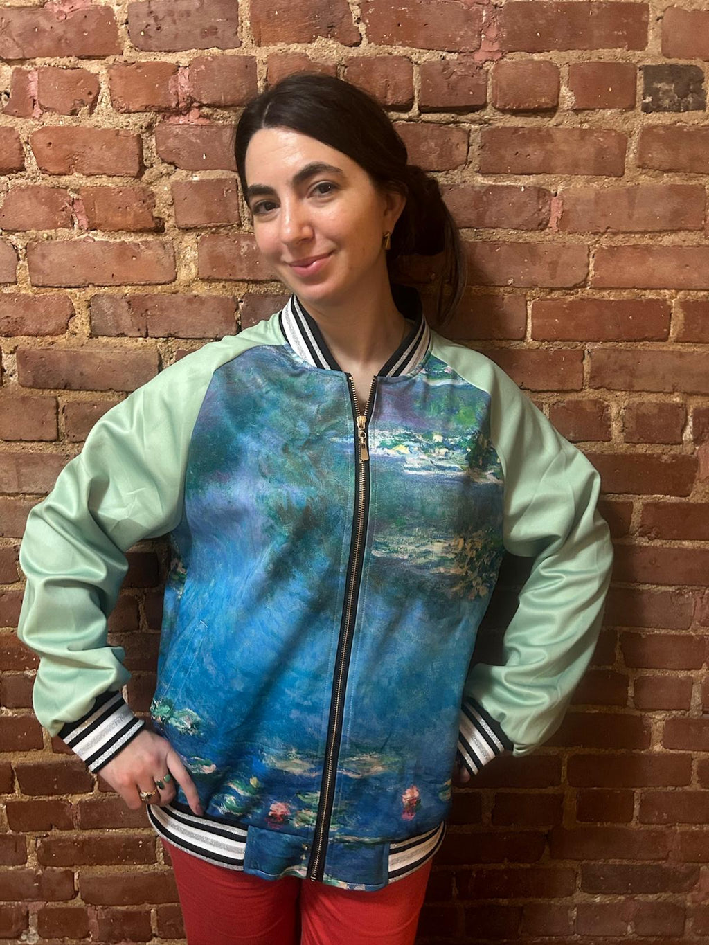 Water Lilies Women's Varsity Jacket — Impressionist Floral AOP