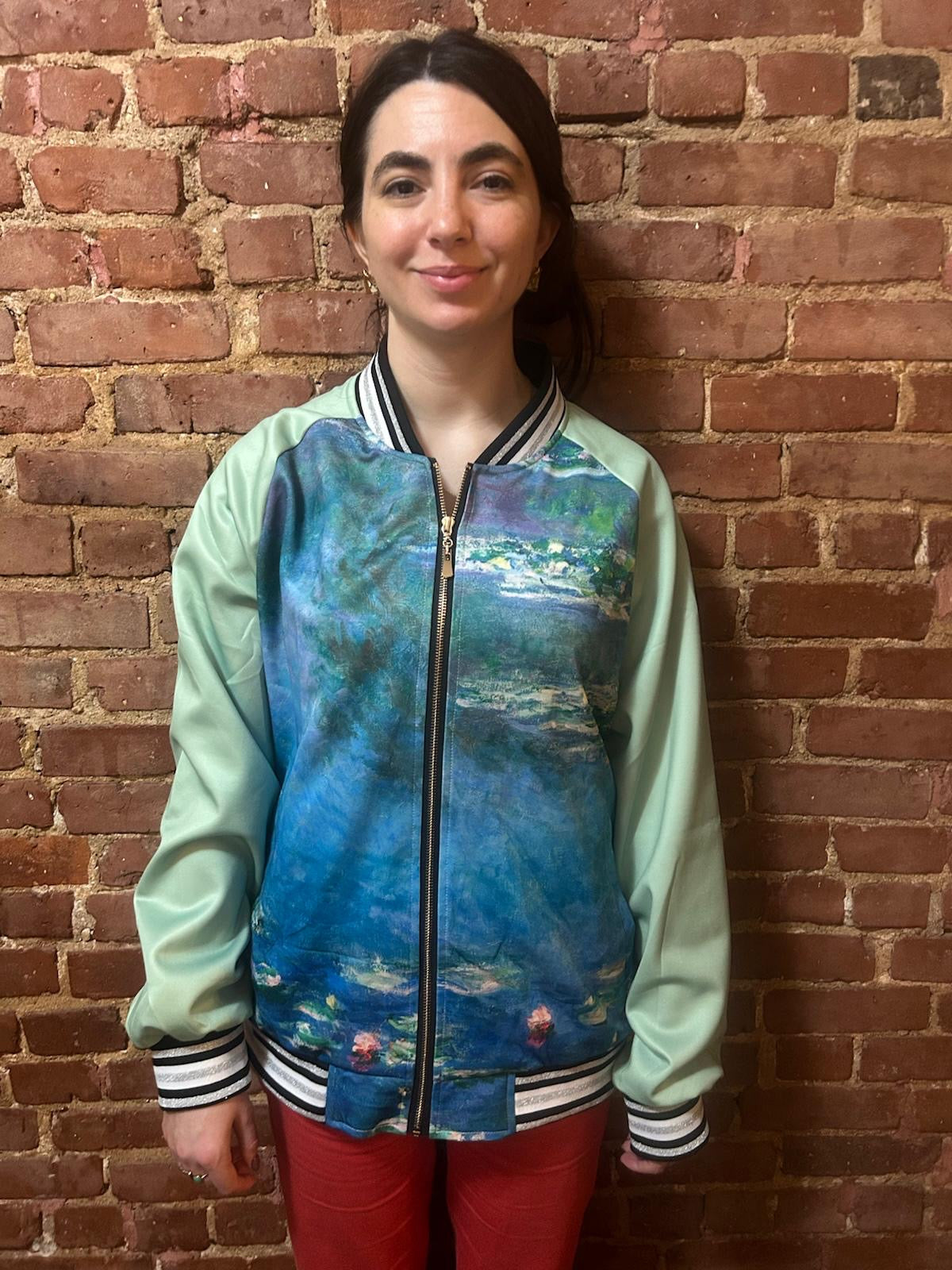 Water Lilies Women's Varsity Jacket — Impressionist Floral AOP
