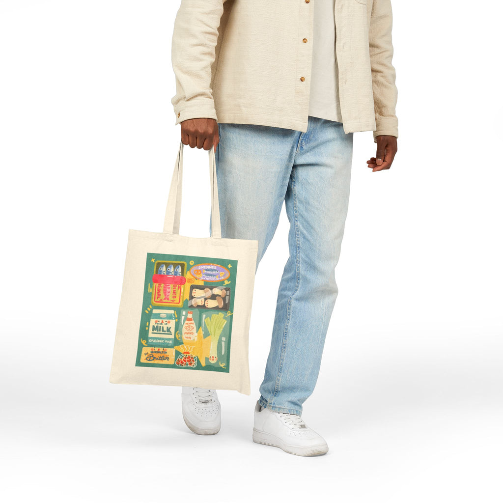 Happy Grocery Canvas Tote Bag, Blue - Eco-Friendly Shopping, Reusable Bag, Market Tote, Cute Gift, Grocery Shopping Bag