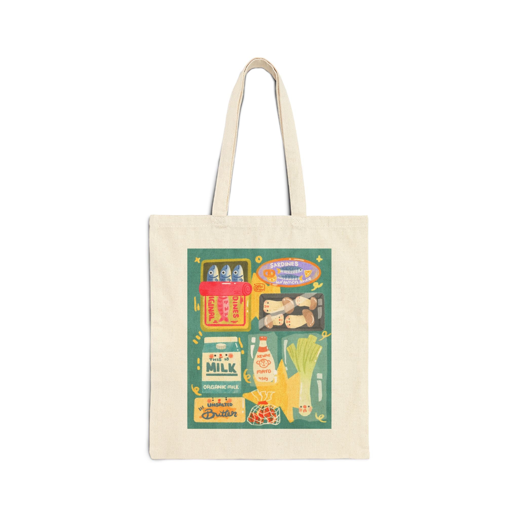 Happy Grocery Canvas Tote Bag, Blue - Eco-Friendly Shopping, Reusable Bag, Market Tote, Cute Gift, Grocery Shopping Bag