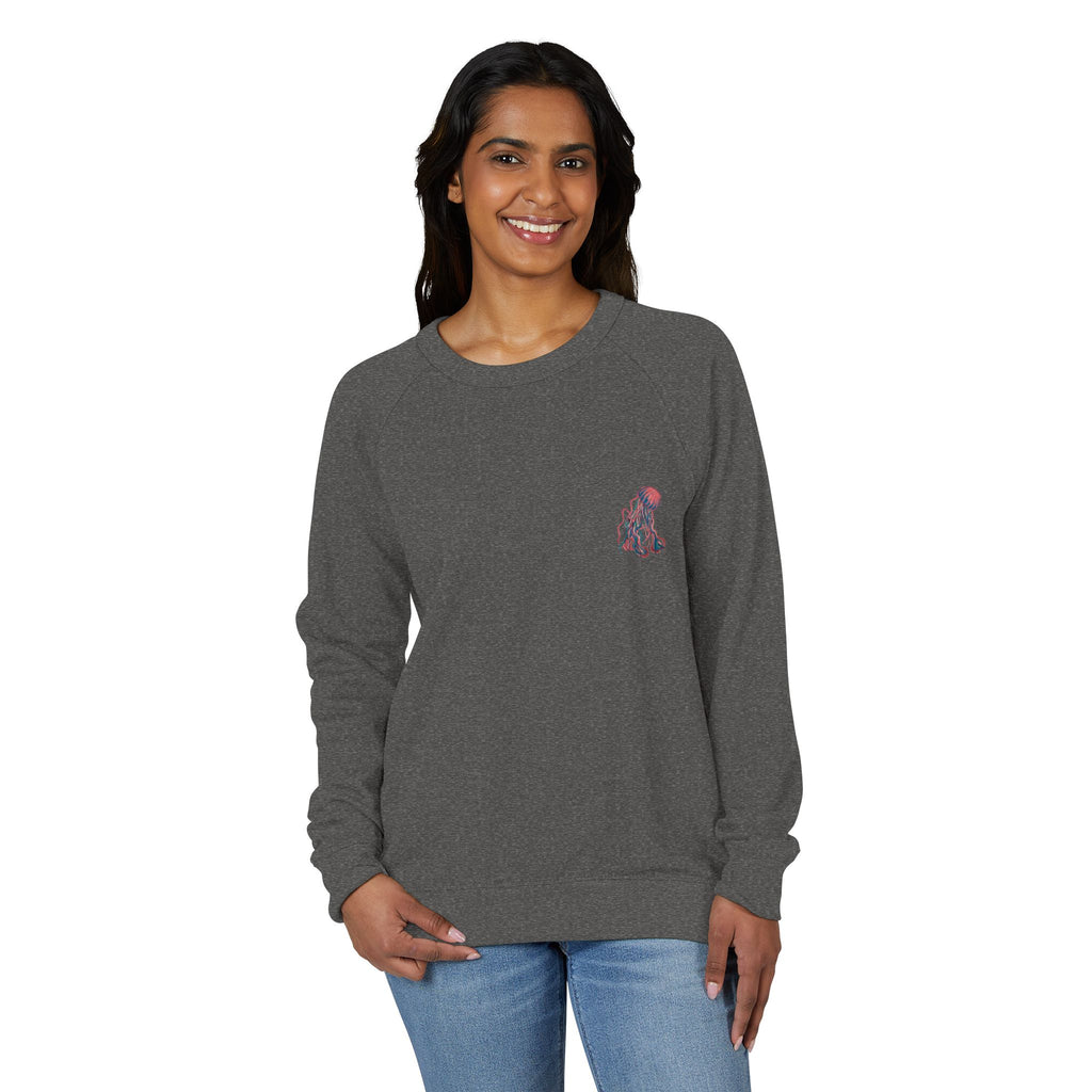 Jellyfish Graphic Crewneck French Terry Raglan Sweatshirt – Neon Ocean Jellyfish Design