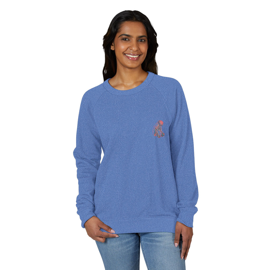 Jellyfish Graphic Crewneck French Terry Raglan Sweatshirt – Neon Ocean Jellyfish Design