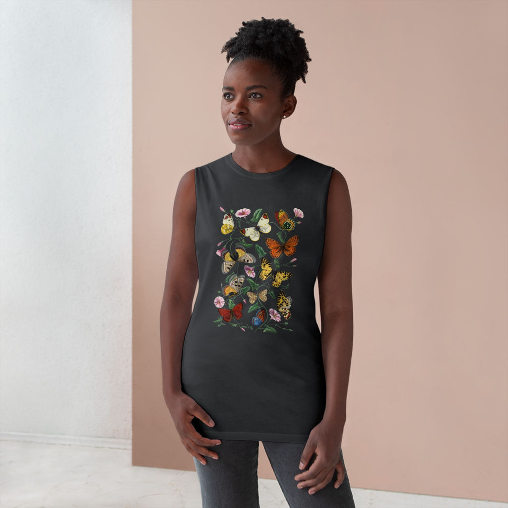 Butterfly and Moth Unisex Arm Cutout Tank: 1842 Le Jardin Des Plantes by Paul Gervais, Trendy, Artsy Gift