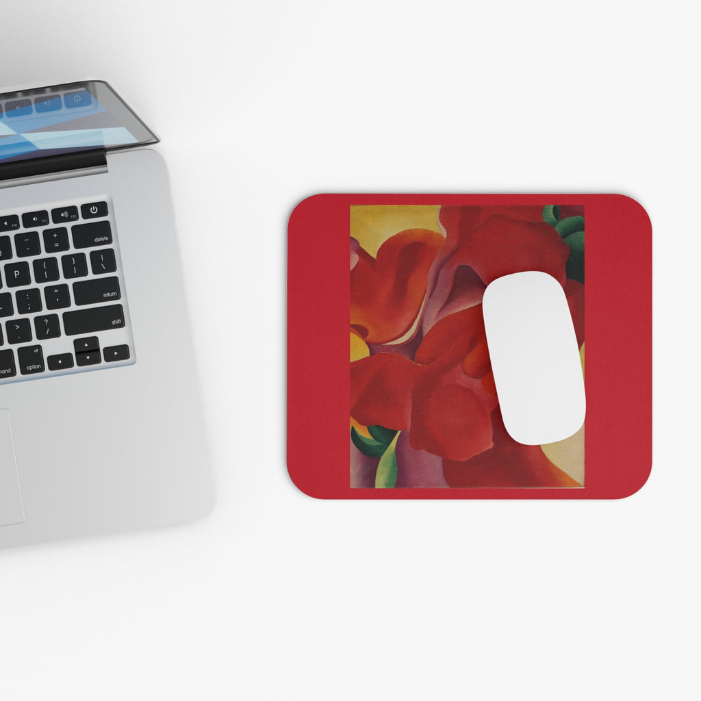 Red Floral Abstract Mouse Pad | Rectangular Desk Mat, Georgia O'Keeffe Floral Art