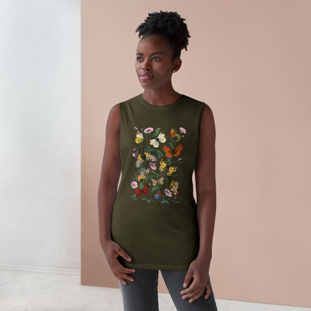 Butterfly and Moth Unisex Arm Cutout Tank: 1842 Le Jardin Des Plantes by Paul Gervais, Trendy, Artsy Gift