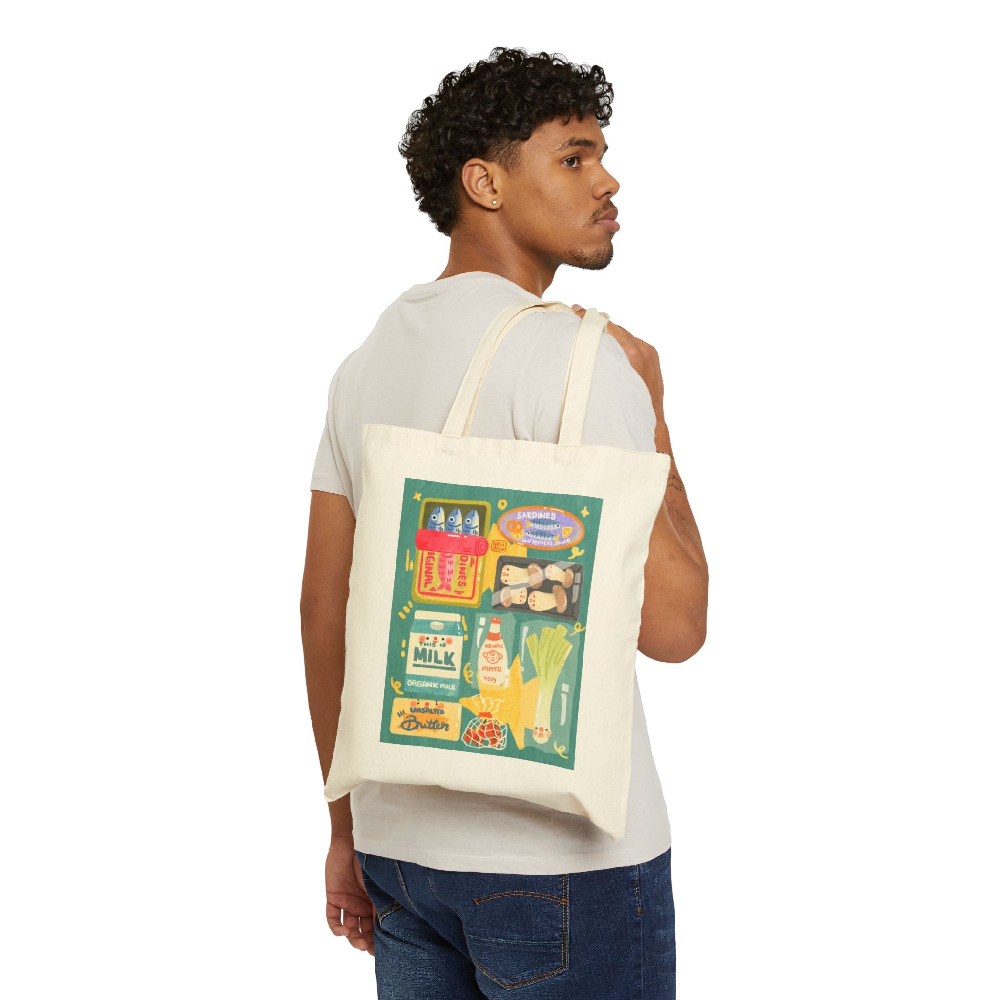 Happy Grocery Canvas Tote Bag, Blue - Eco-Friendly Shopping, Reusable Bag, Market Tote, Cute Gift, Grocery Shopping Bag