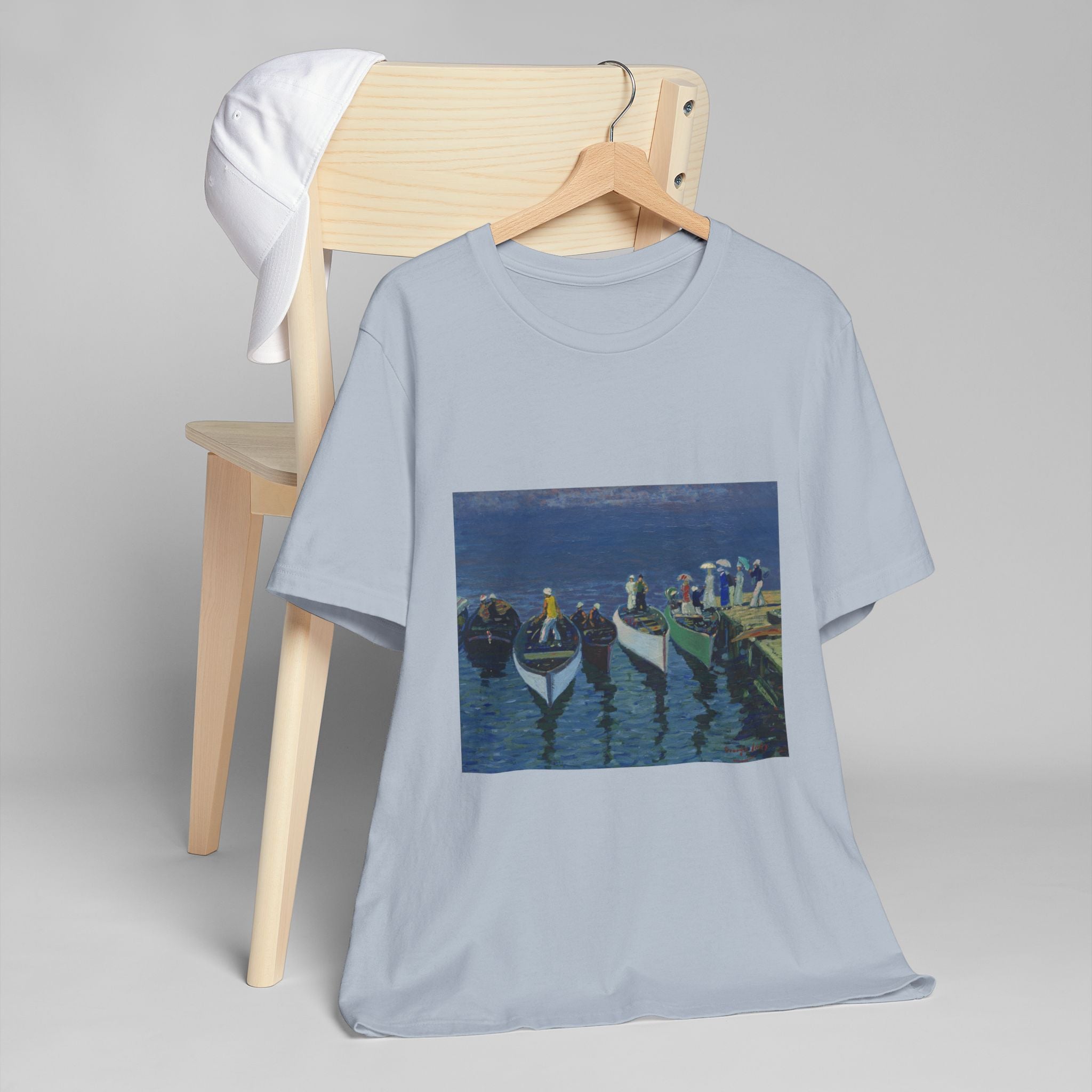 Vibrant Seascape George Lux Art Unisex Jersey T-Shirt, Beachwear, Lakewear, Summer Outfits, Gift for Ocean Lovers, Vacation Apparel