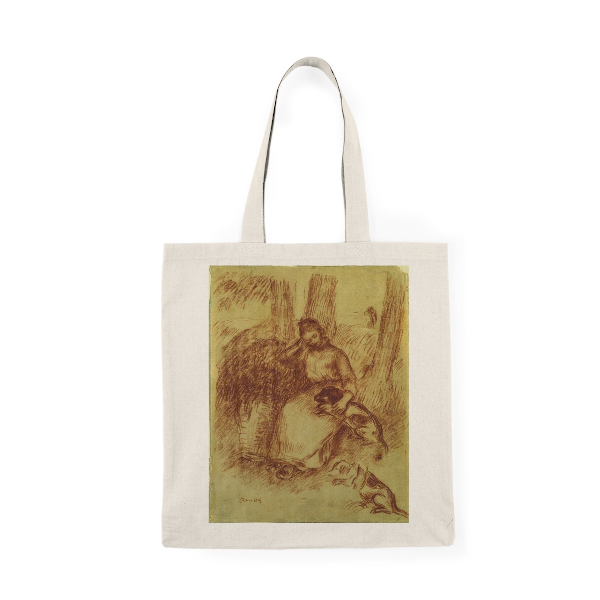 Natural Tote Bag with Renoir Girl and Dog Artistic Print,  Art Lovers, Gift for Her, Reusable Grocery Bag, Eco-Friendly