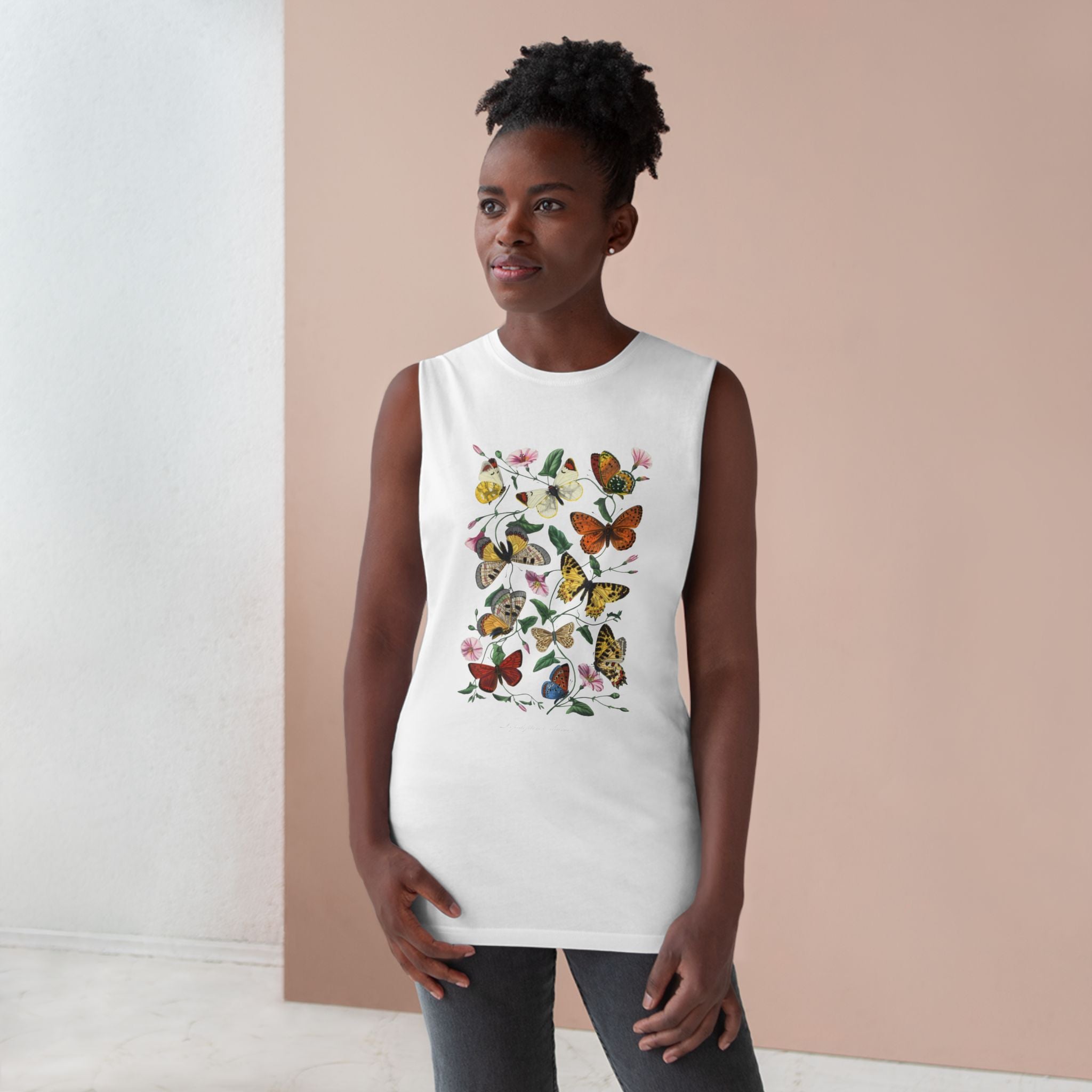 Butterfly and Moth Unisex Arm Cutout Tank: 1842 Le Jardin Des Plantes by Paul Gervais, Trendy, Artsy Gift