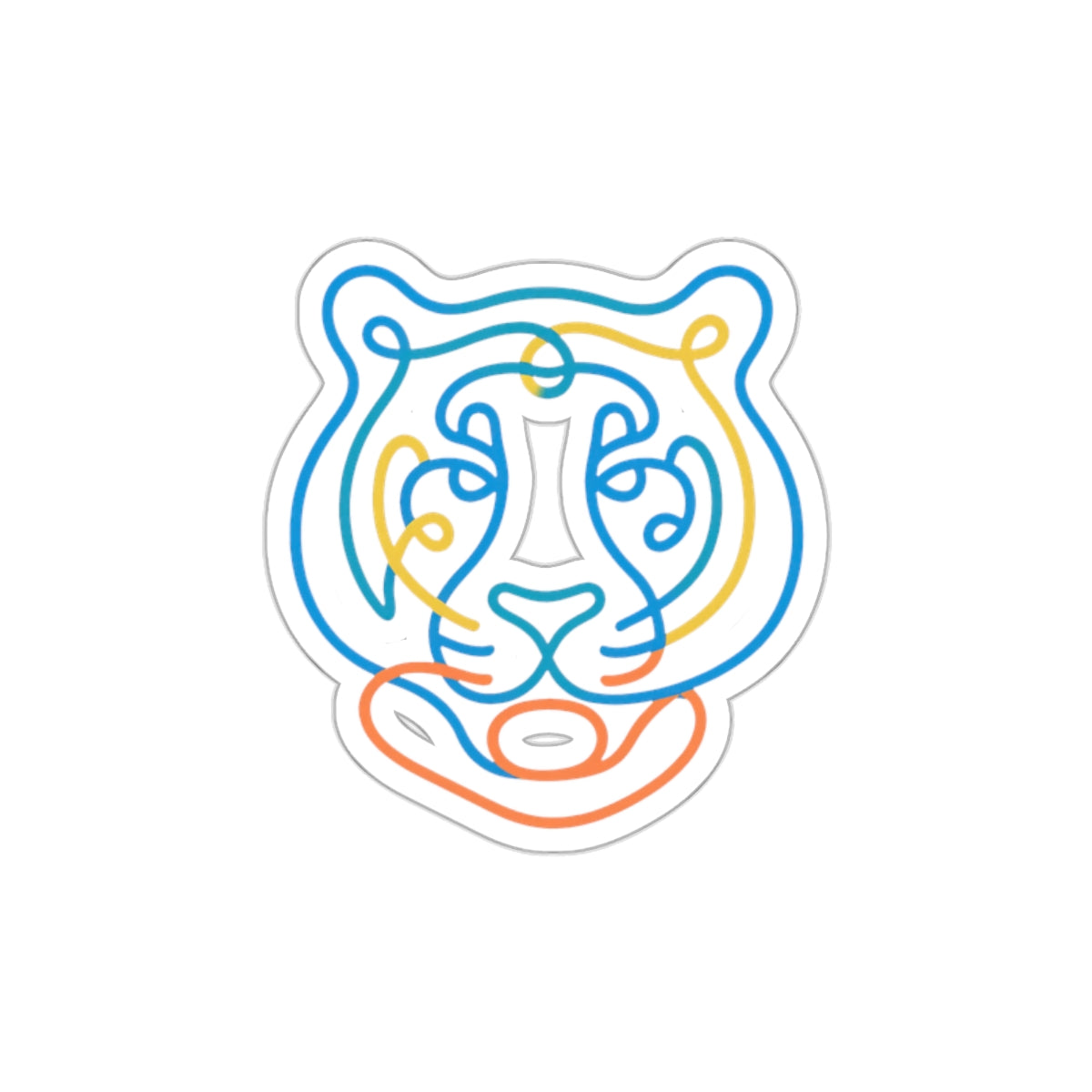 Minimal Line Art Tiger Die-Cut Sticker | Colorful Neon Outline
