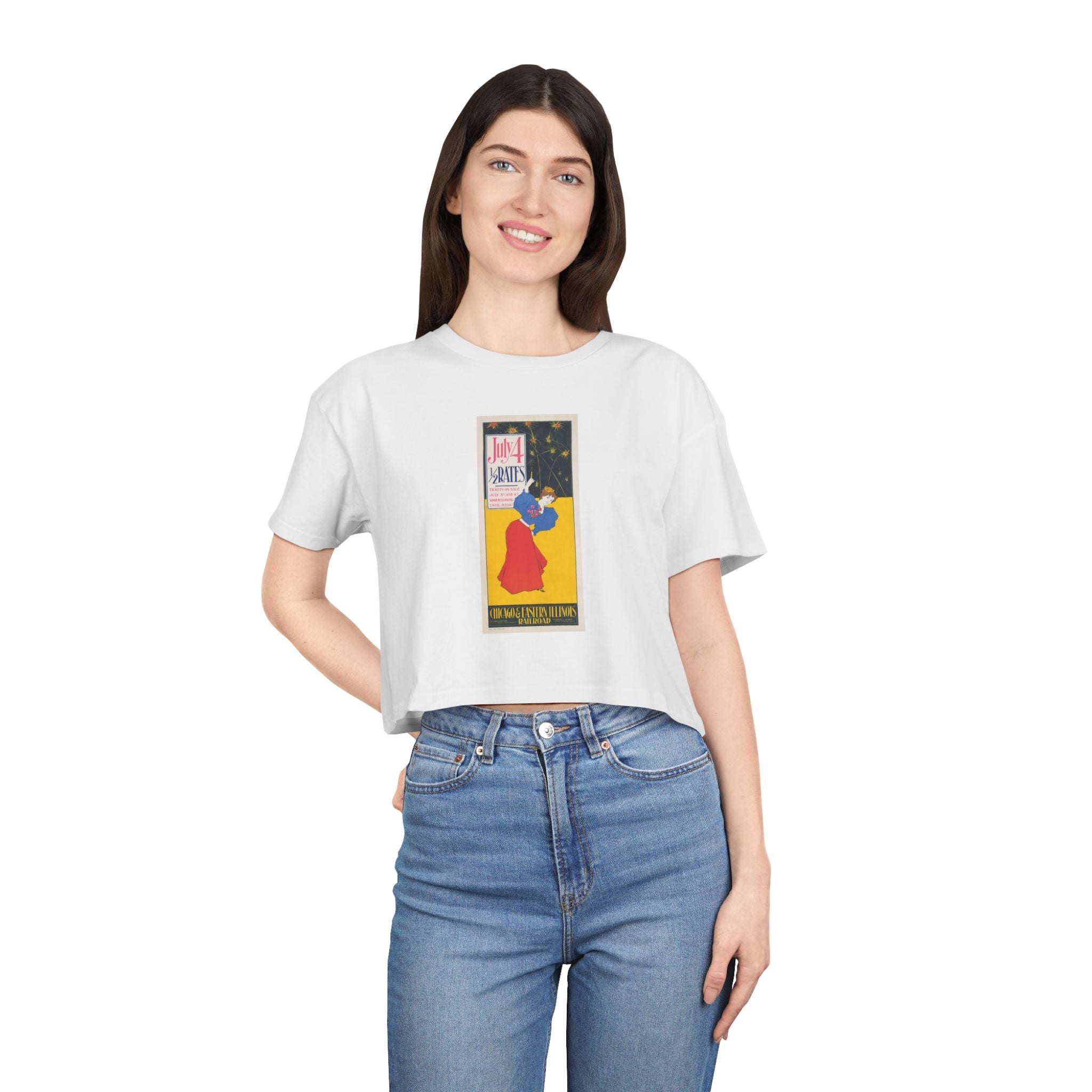 Crop Tee — 4th Of July Retro Railroad Poster Graphic