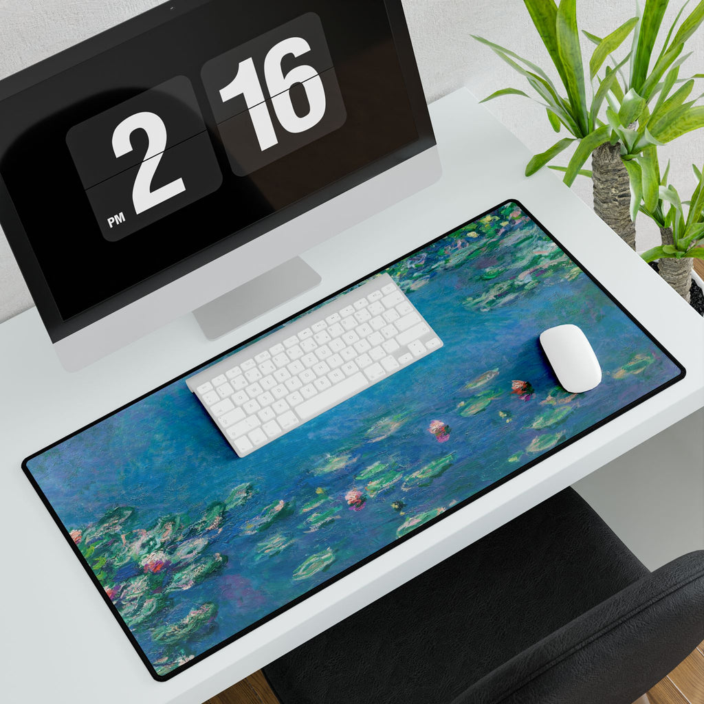 Water Lilies Blue Impressionist Desk Mat | Mouse Pad
