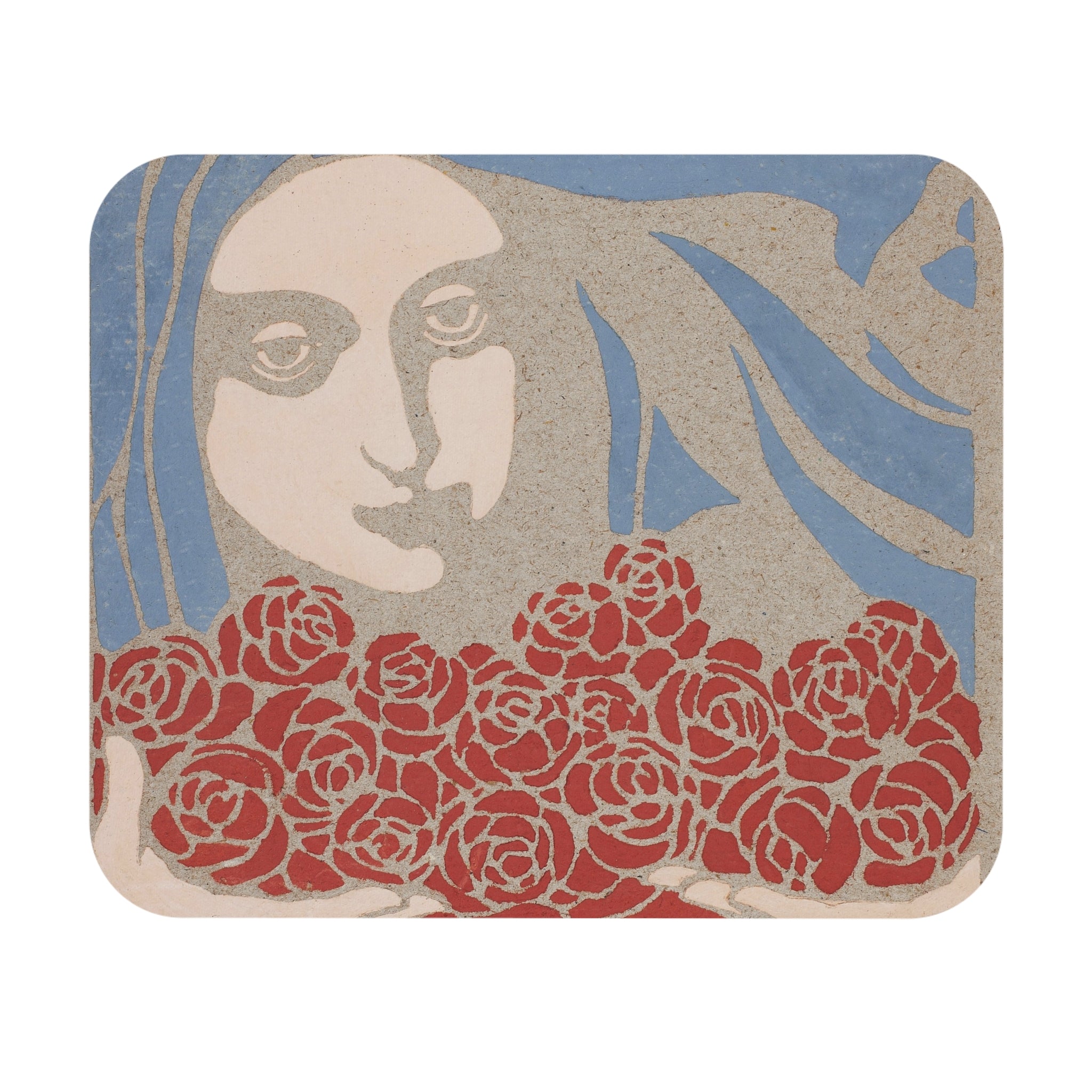 Woman with Roses Mouse Pad | Floral Portrait, Vintage Art