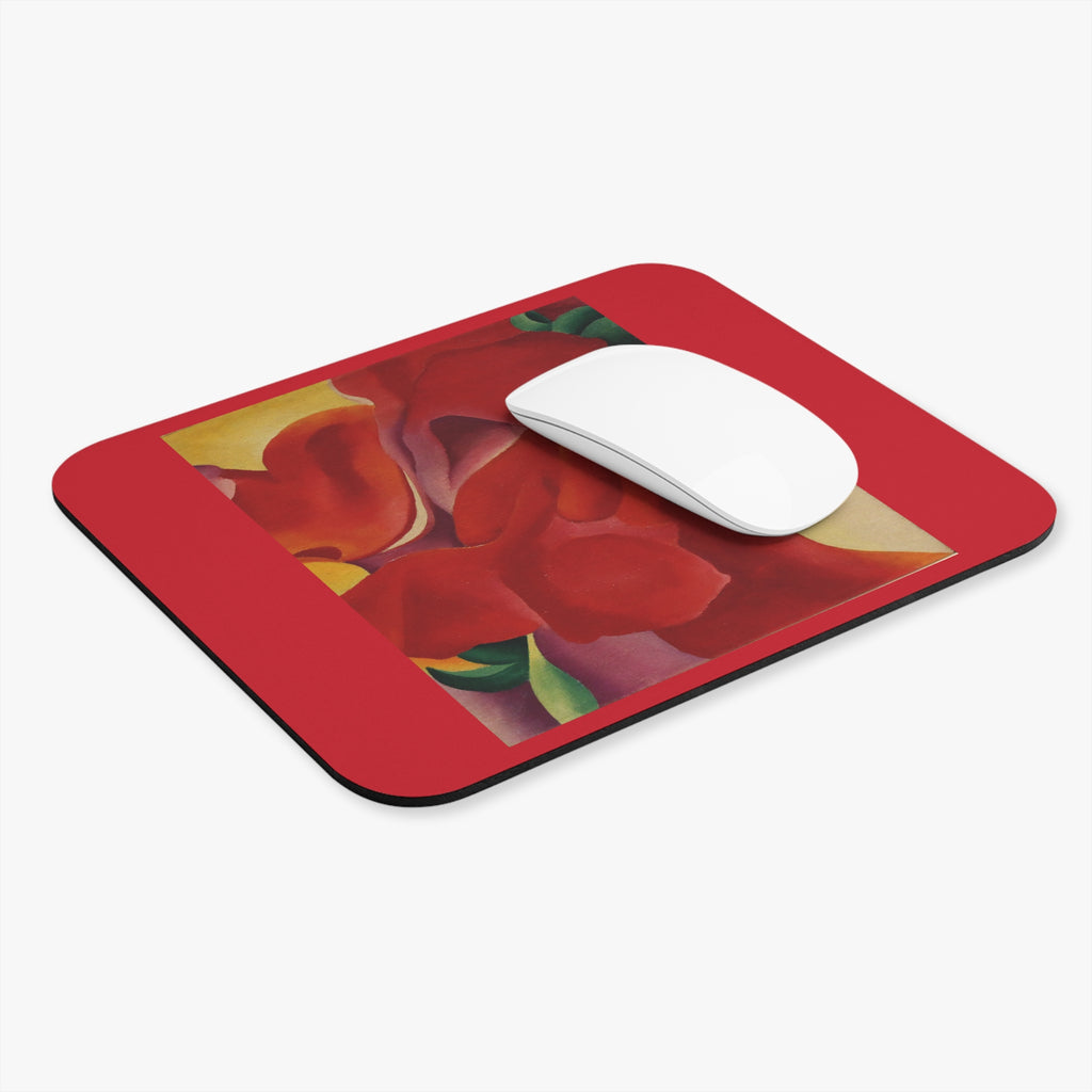 Red Floral Abstract Mouse Pad | Rectangular Desk Mat, Georgia O'Keeffe Floral Art
