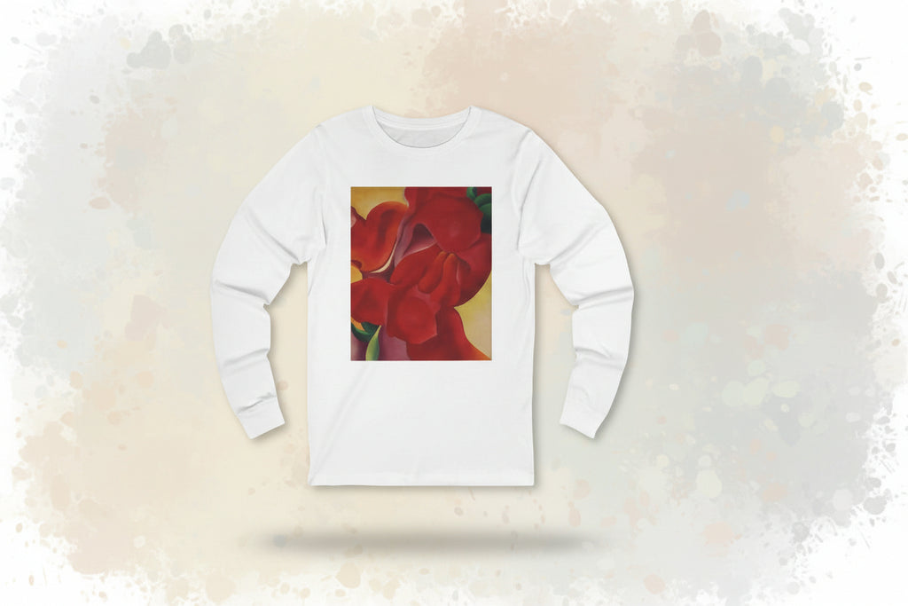 Red Floral Painting Long Sleeve Tee | Georgia O'Keeffe Abstract Red Flower Art