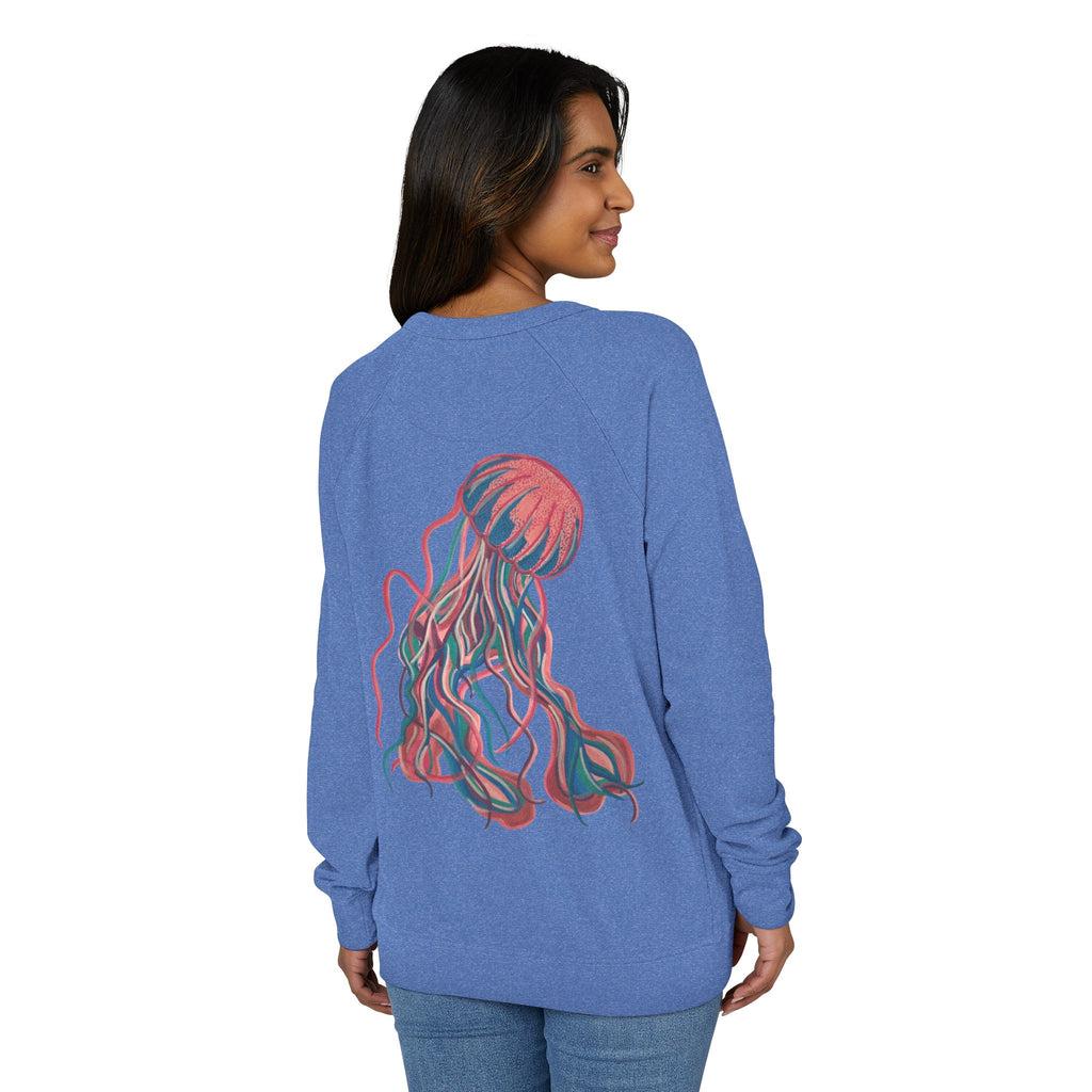 Jellyfish Graphic Crewneck French Terry Raglan Sweatshirt – Neon Ocean Jellyfish Design