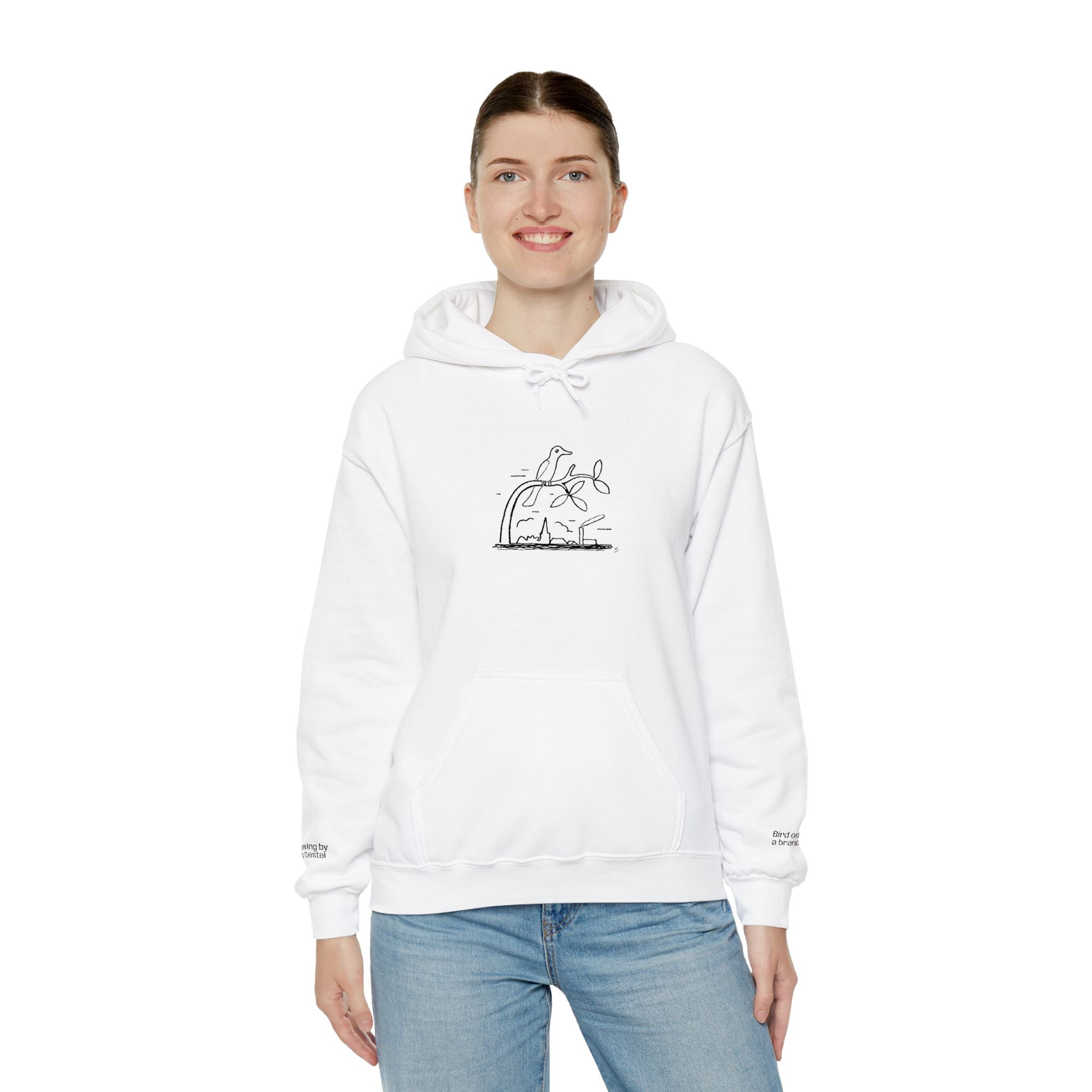 Bird on a Branch Embroidered Heavyweight Hoodie -- Great gift for art lovers or bird lovers