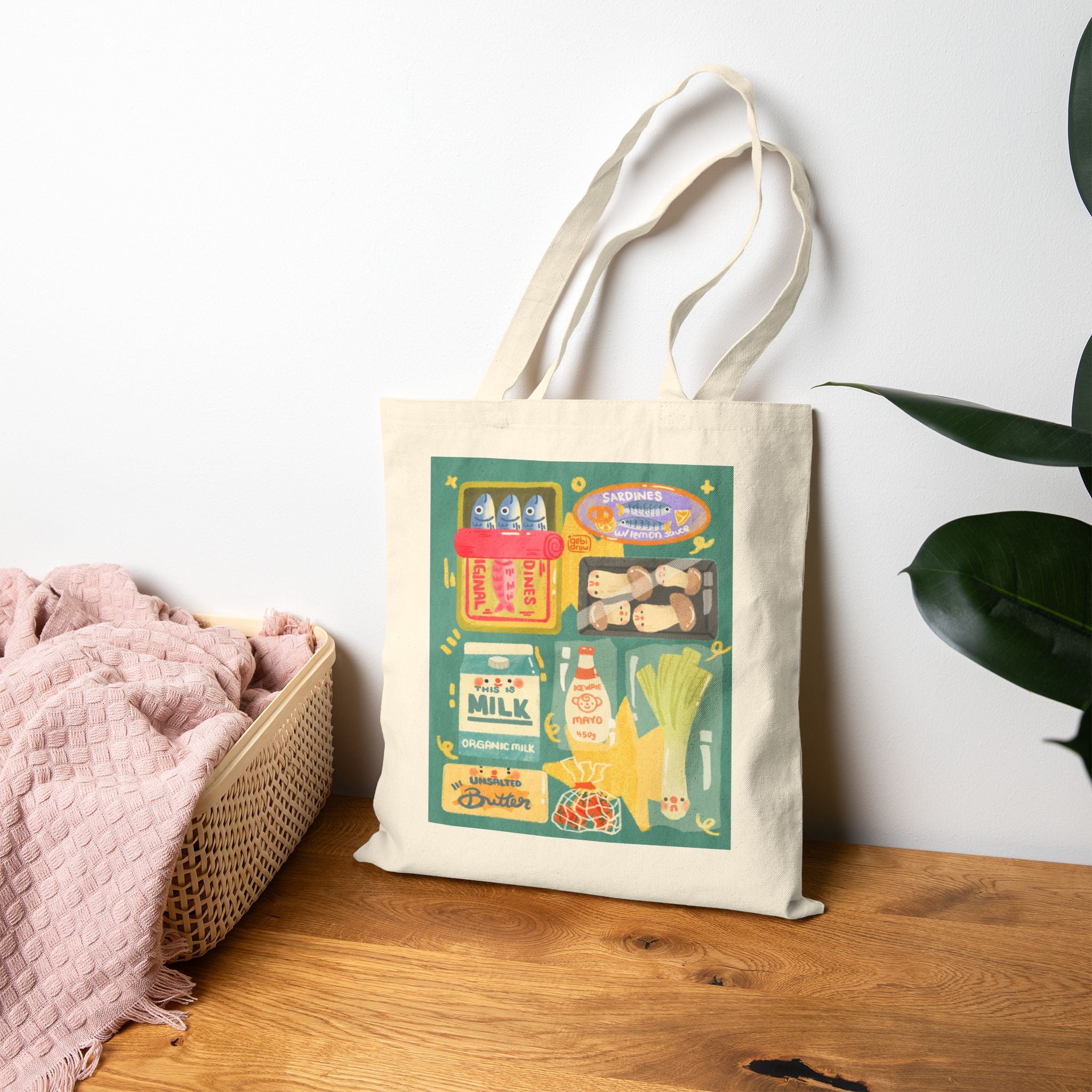 Happy Grocery Canvas Tote Bag, Blue - Eco-Friendly Shopping, Reusable Bag, Market Tote, Cute Gift, Grocery Shopping Bag