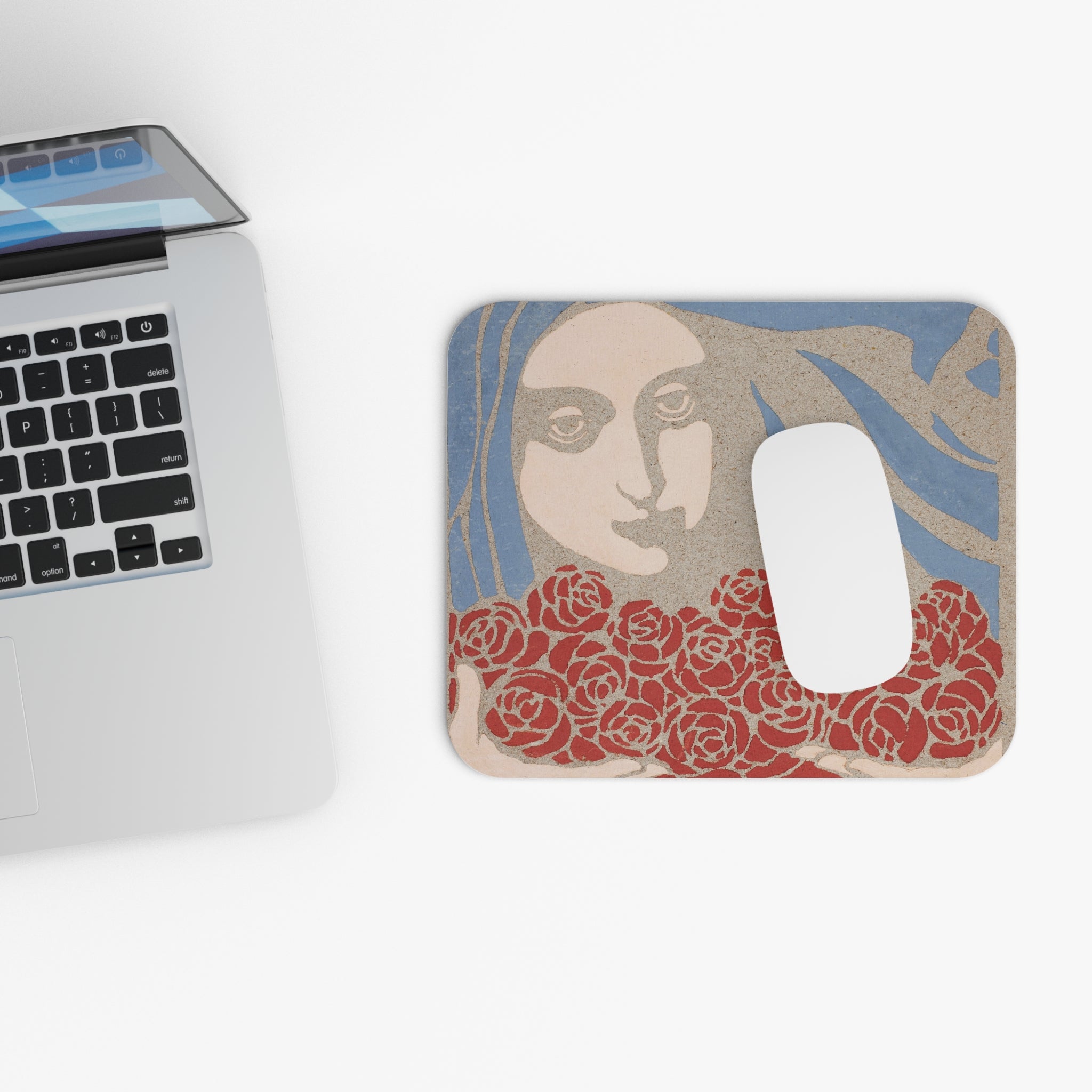 Woman with Roses Mouse Pad | Floral Portrait, Vintage Art