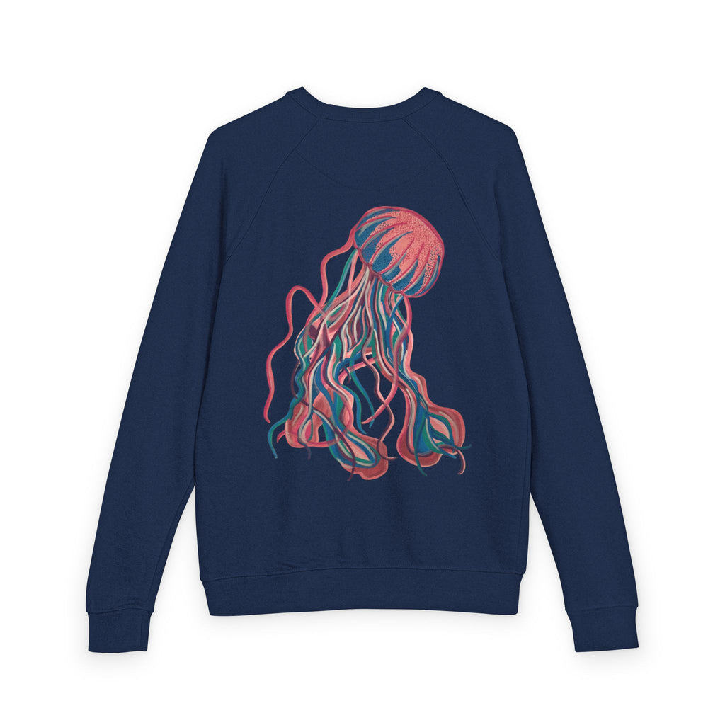 Jellyfish Graphic Crewneck French Terry Raglan Sweatshirt – Neon Ocean Jellyfish Design