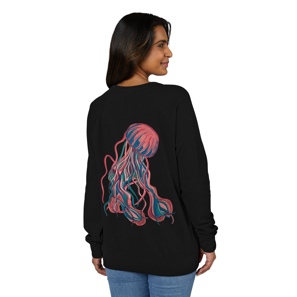 Jellyfish Graphic Crewneck French Terry Raglan Sweatshirt – Neon Ocean Jellyfish Design