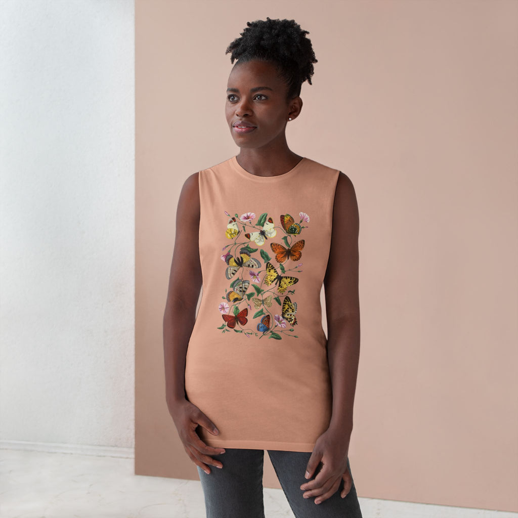 Butterfly and Moth Unisex Arm Cutout Tank: 1842 Le Jardin Des Plantes by Paul Gervais, Trendy, Artsy Gift