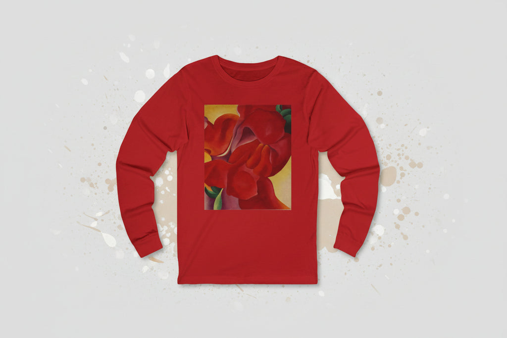 Red Floral Painting Long Sleeve Tee | Georgia O'Keeffe Abstract Red Flower Art
